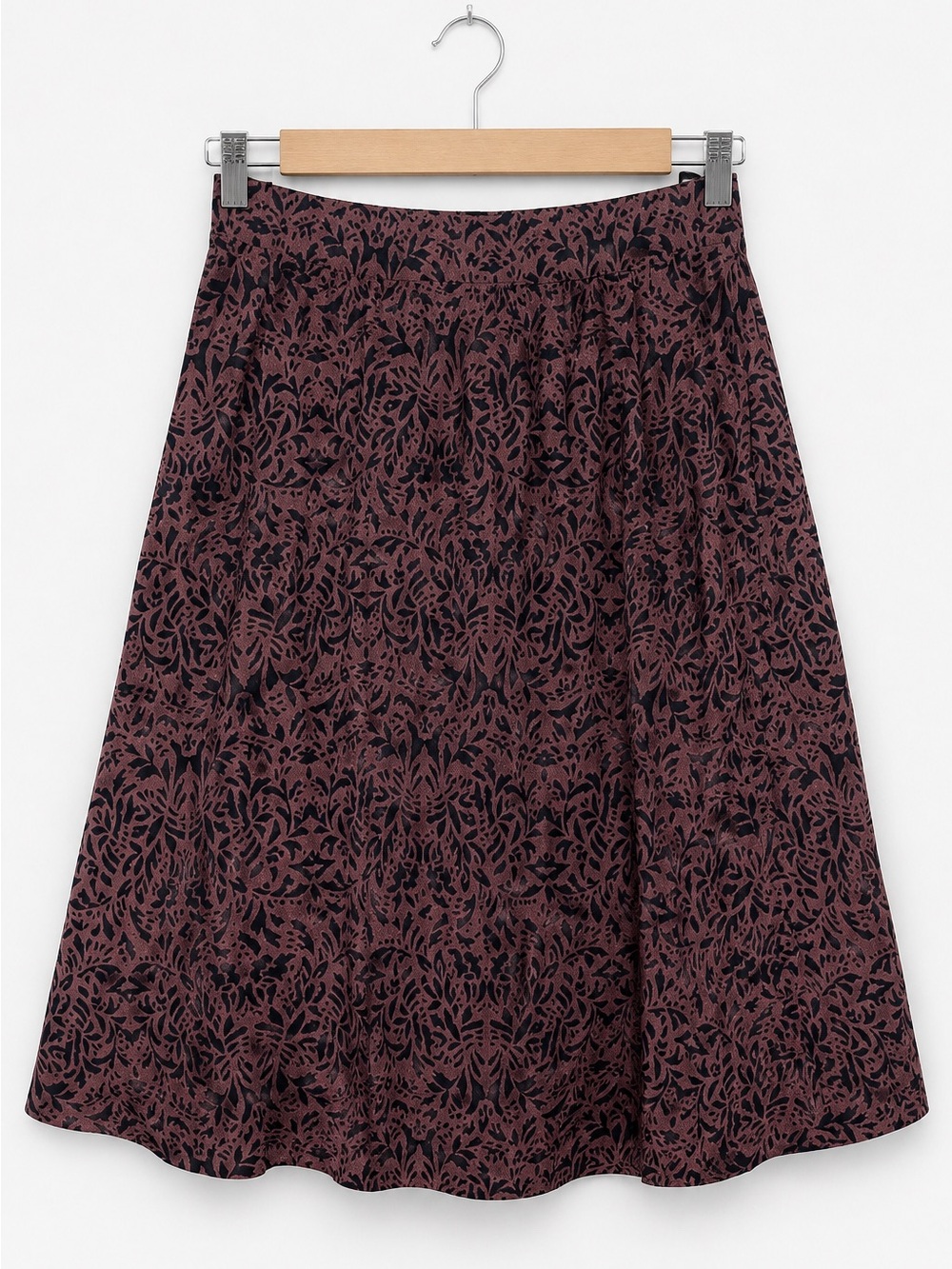 Reitmans Signature Cotton Midi Skirt Size 10 | Mauve & Black Print | Pockets - Picture 2 of 5